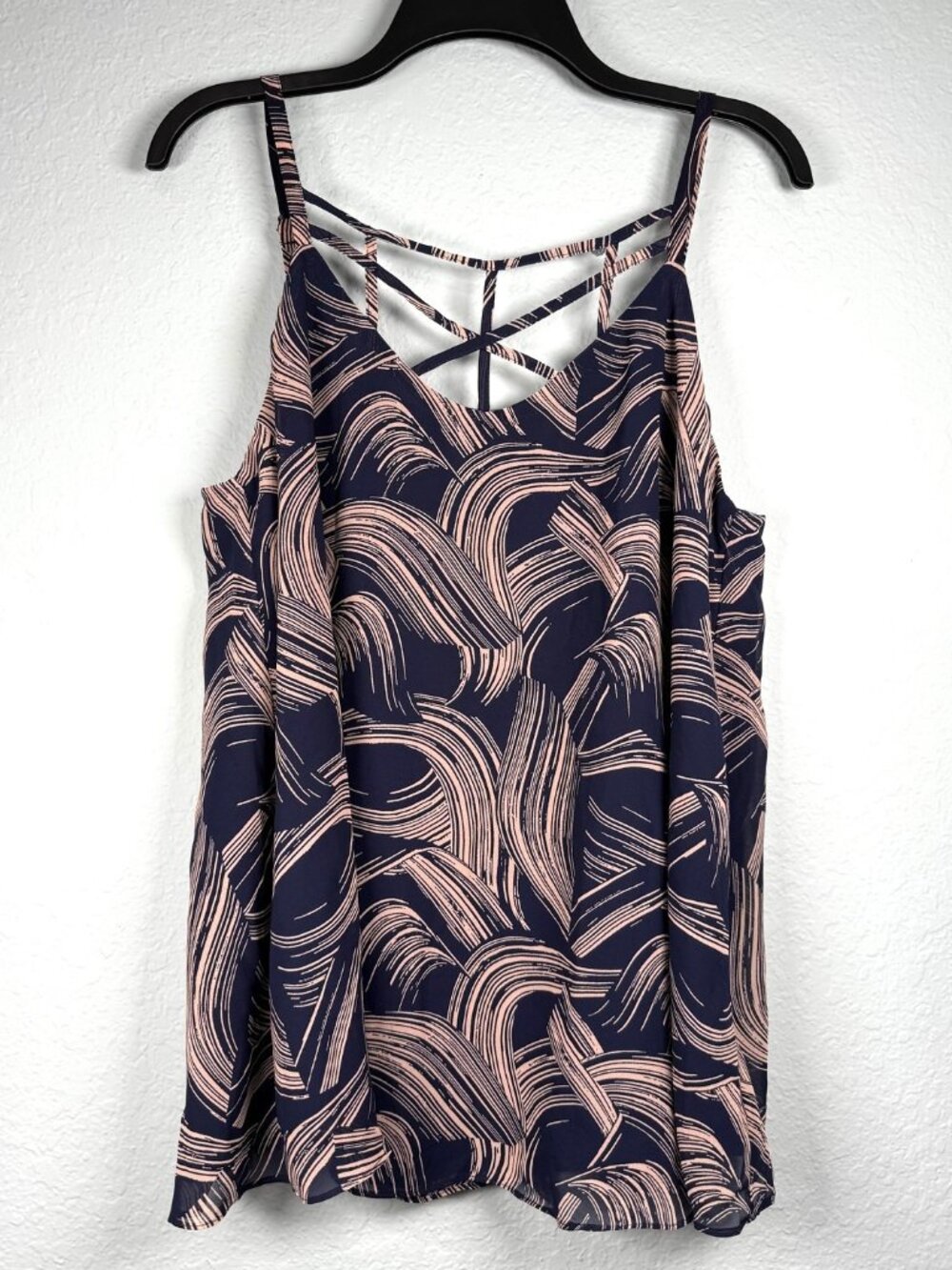 Torrid Geometric Chiffon Sophie Cami Tank Top Women 0 (L) Navy Strappy Flowy NWT